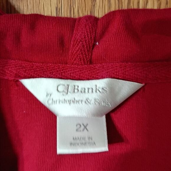 CJ Banks 2X Red Hooded Zip Vest Script Graphic Sleeveless Casual Layering Top - Picture 5 of 10